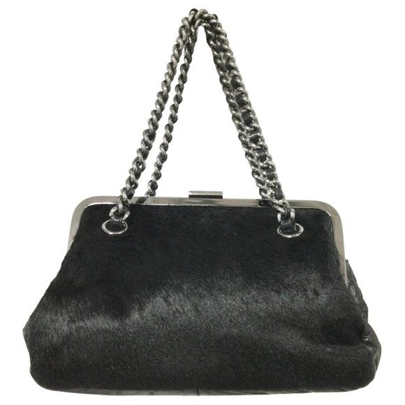 Chanel Pony and Leather Frame Black Clutch - Picture 1 of 10